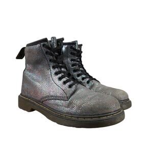 Dr Martens Shoes Kids 3 Boots Combat Delaney Crackle Iridescent Leather Docs Dm